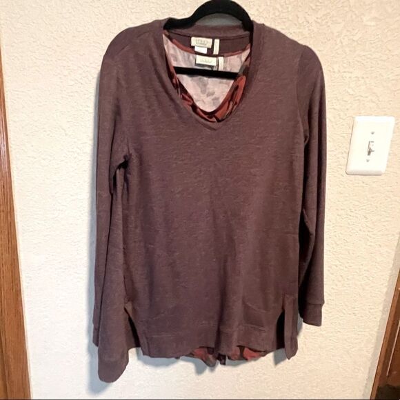 LOGO by Lori Goldstein- Purple Two Layer Top with Orange Camo Tank, Size S - Picture 1 of 7